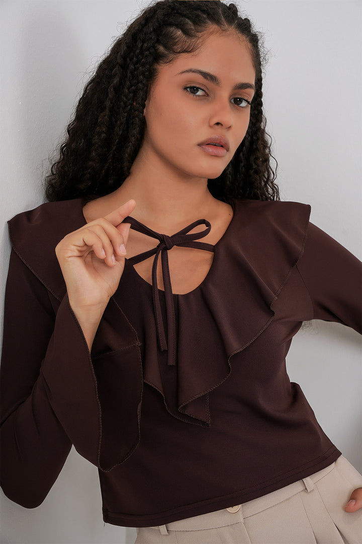Bigdart Blouse crop à manches longues pour femme 979 - Marron