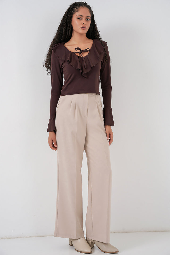 Bigdart Blouse crop à manches longues pour femme 979 - Marron