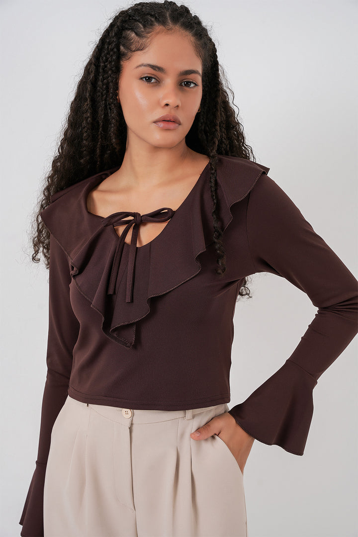 Bigdart Blouse crop à manches longues pour femme 979 - Marron