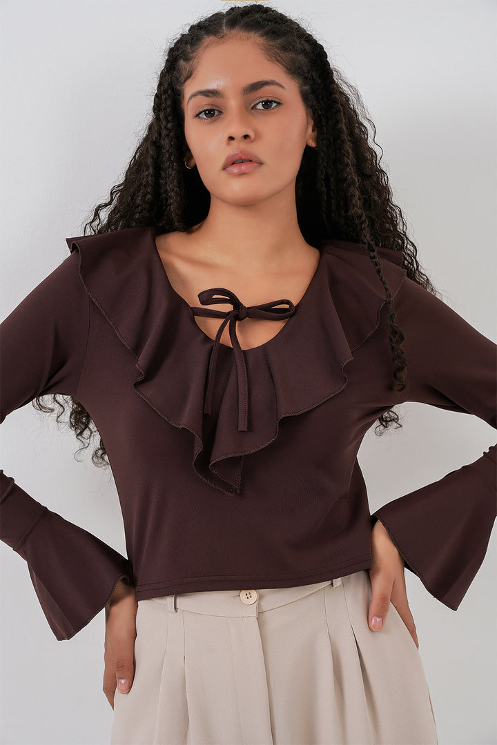 Bigdart Blouse crop à manches longues pour femme 979 - Marron