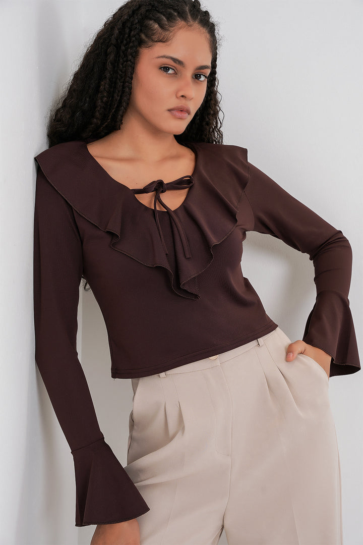 Bigdart Blouse crop à manches longues pour femme 979 - Marron