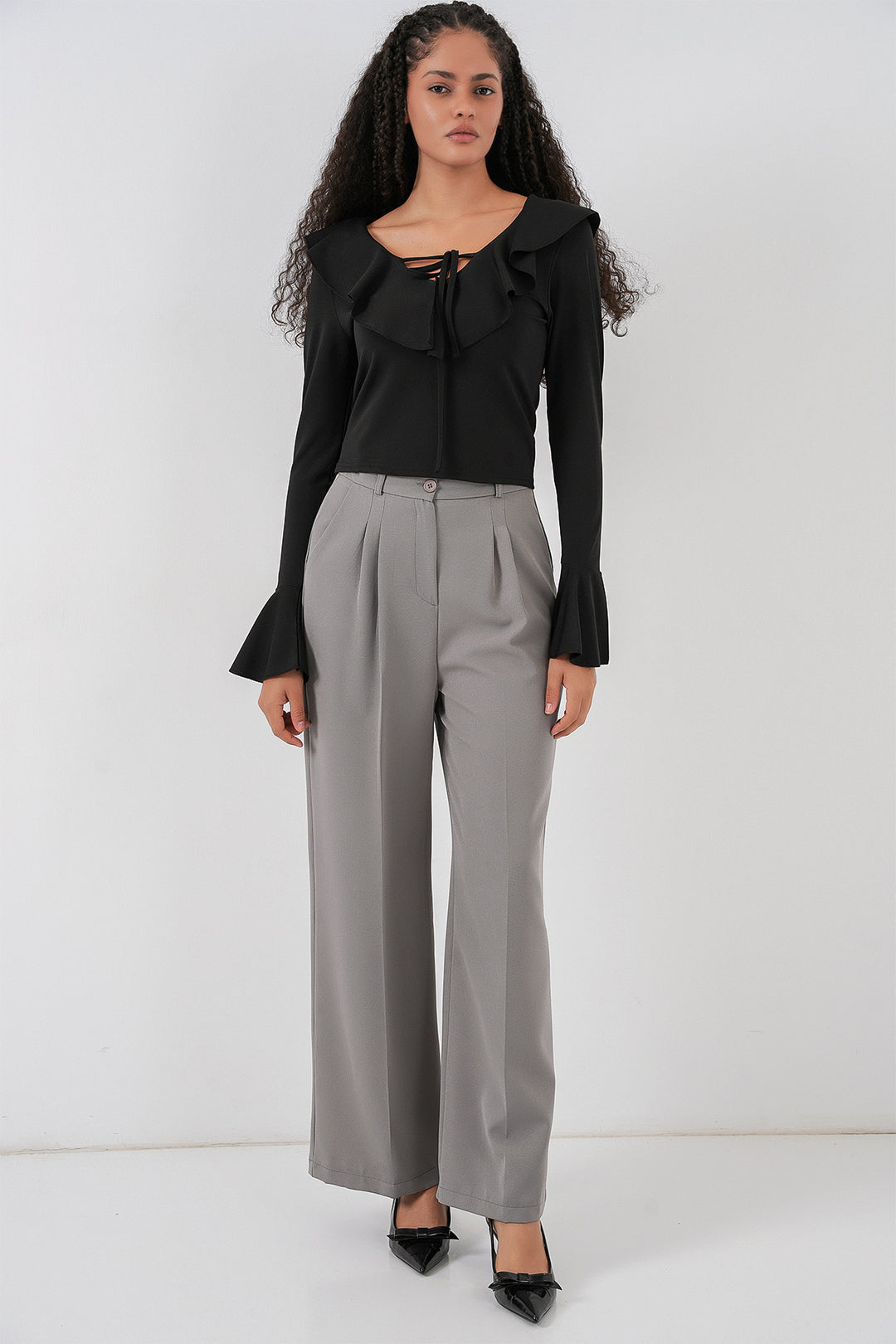 Bigdart Blouse crop à manches longues pour femme 979 - Noir