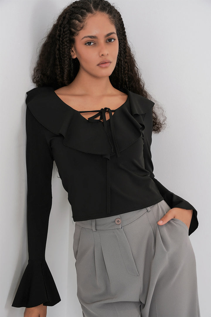 Bigdart Blouse crop à manches longues pour femme 979 - Noir