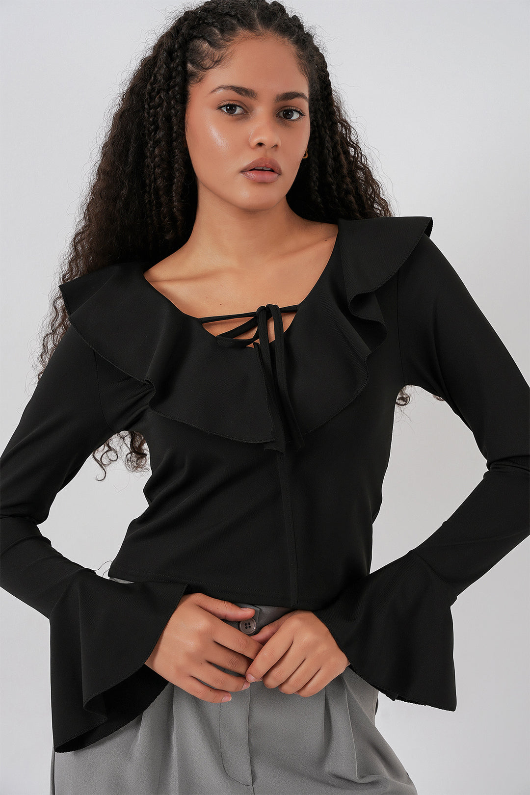 Bigdart Blouse crop à manches longues pour femme 979 - Noir