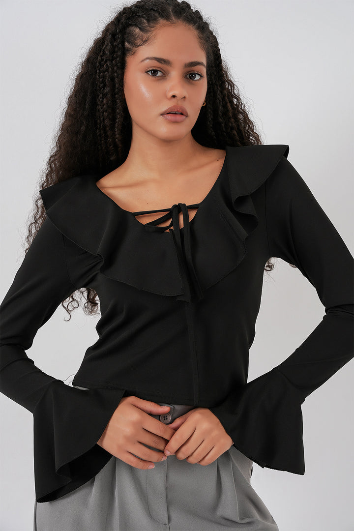 Bigdart Blouse crop à manches longues pour femme 979 - Noir