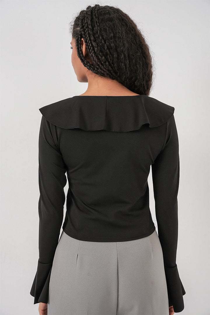 Bigdart Blouse crop à manches longues pour femme 979 - Noir