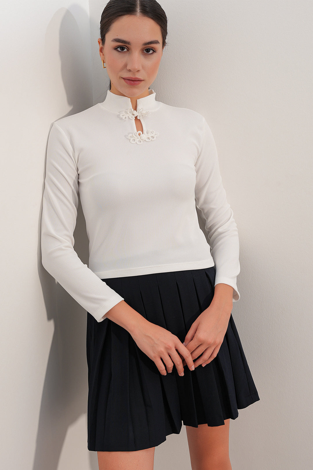 Bigdart Blouse à col montant à manches longues 40043 - Blanc