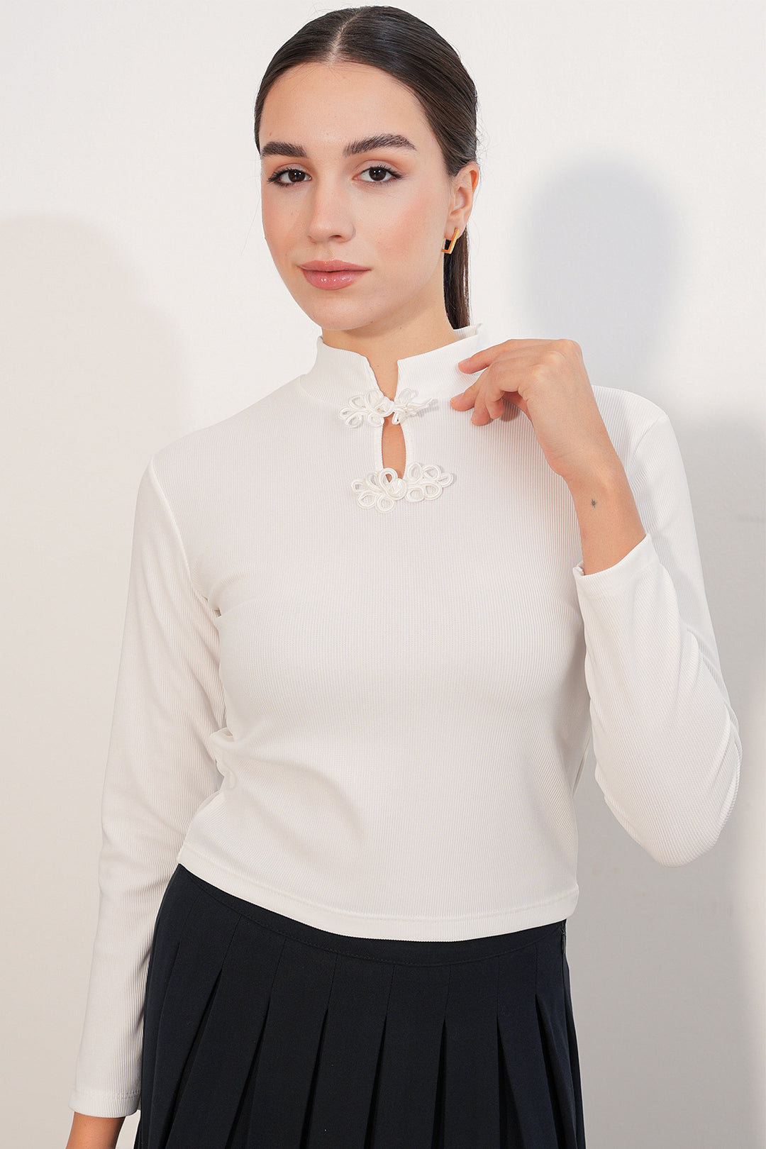 Bigdart Blouse à col montant à manches longues 40043 - Blanc
