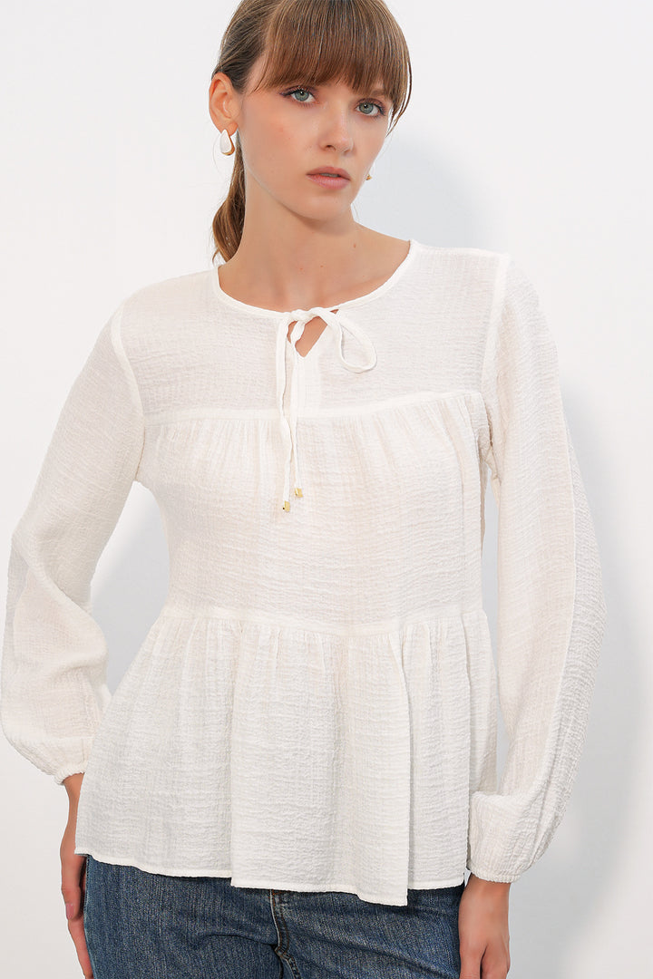 Bigdart Blouse à manches longues texturée femme 998 - Blanc