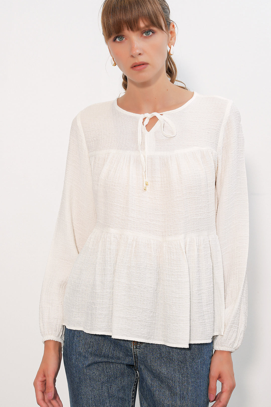 Bigdart Blouse à manches longues texturée femme 998 - Blanc