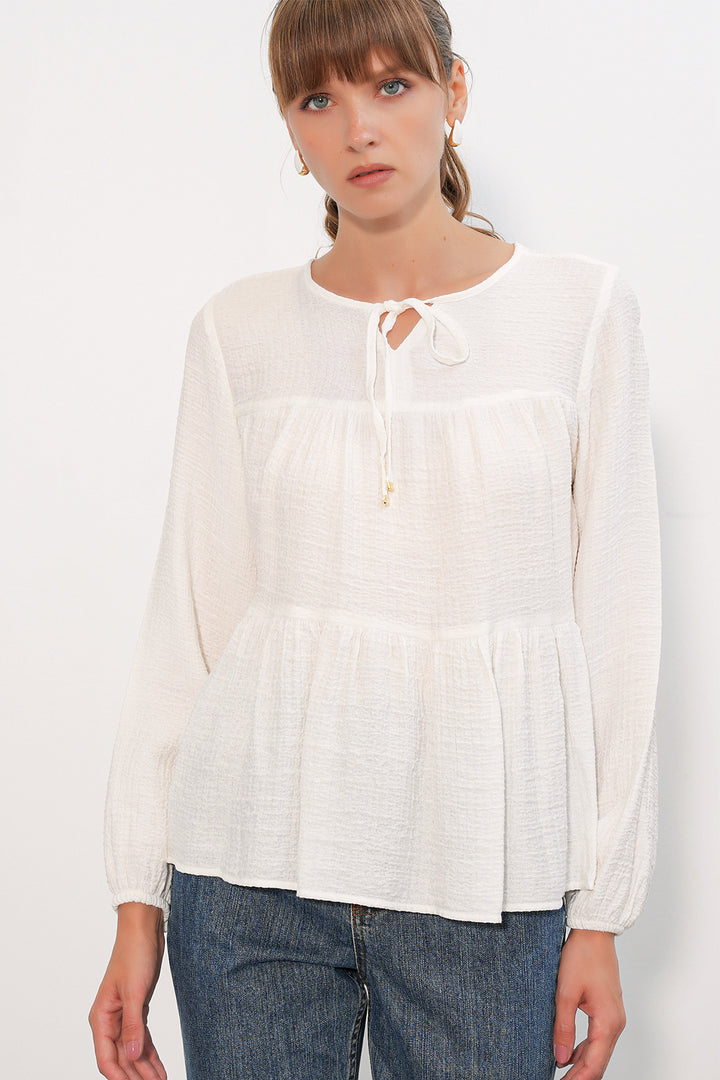 Bigdart Blouse à manches longues texturée femme 998 - Blanc