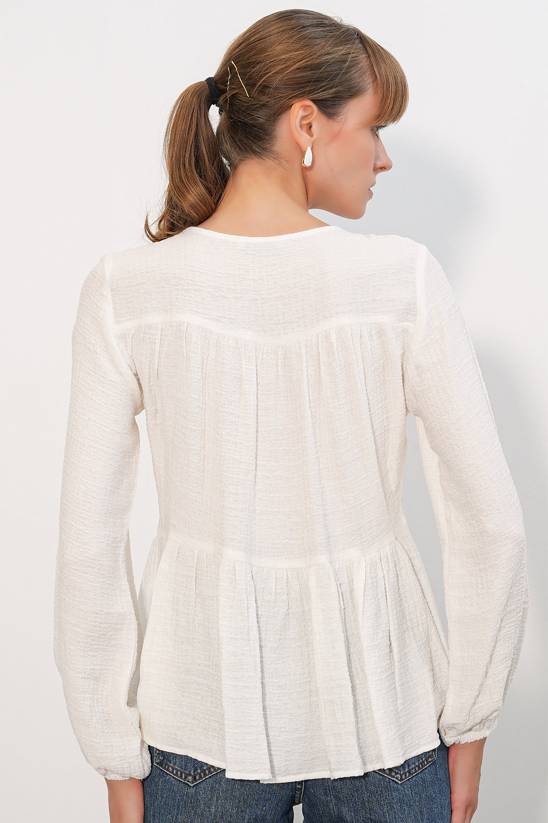 Bigdart Blouse à manches longues texturée femme 998 - Blanc