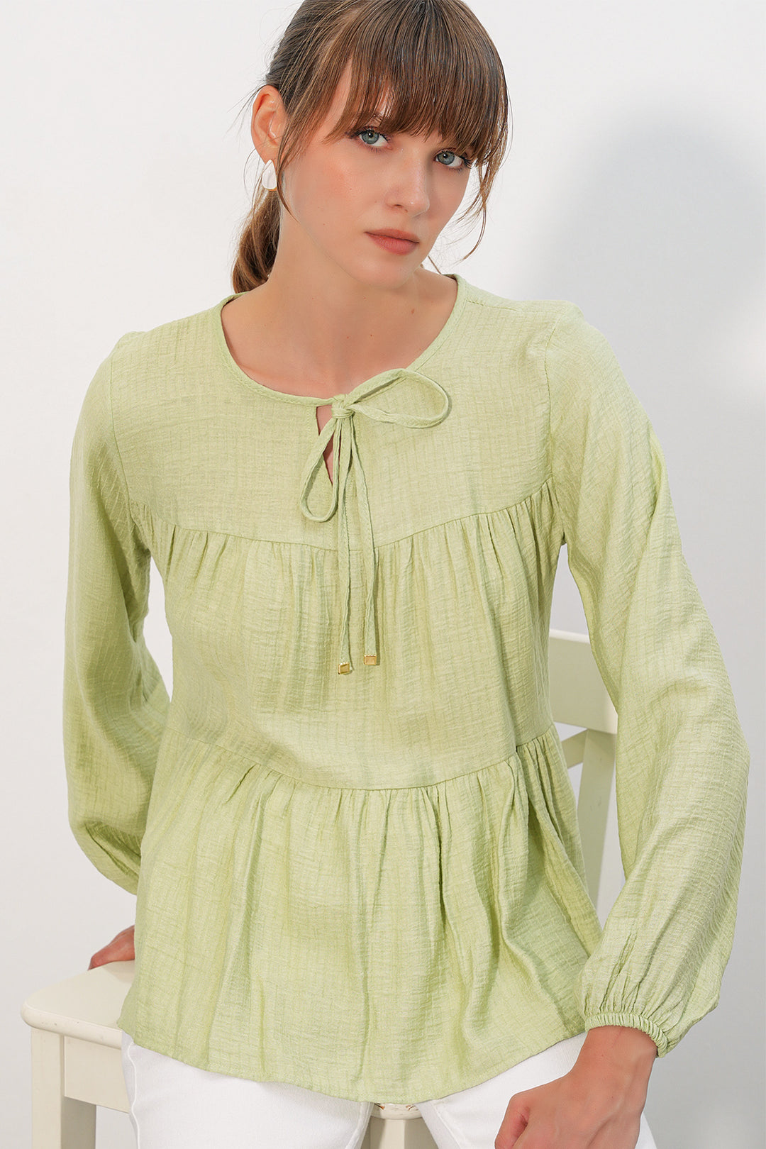 Bigdart Blouse Femme à Manches Longues Texturée 998 - Vert