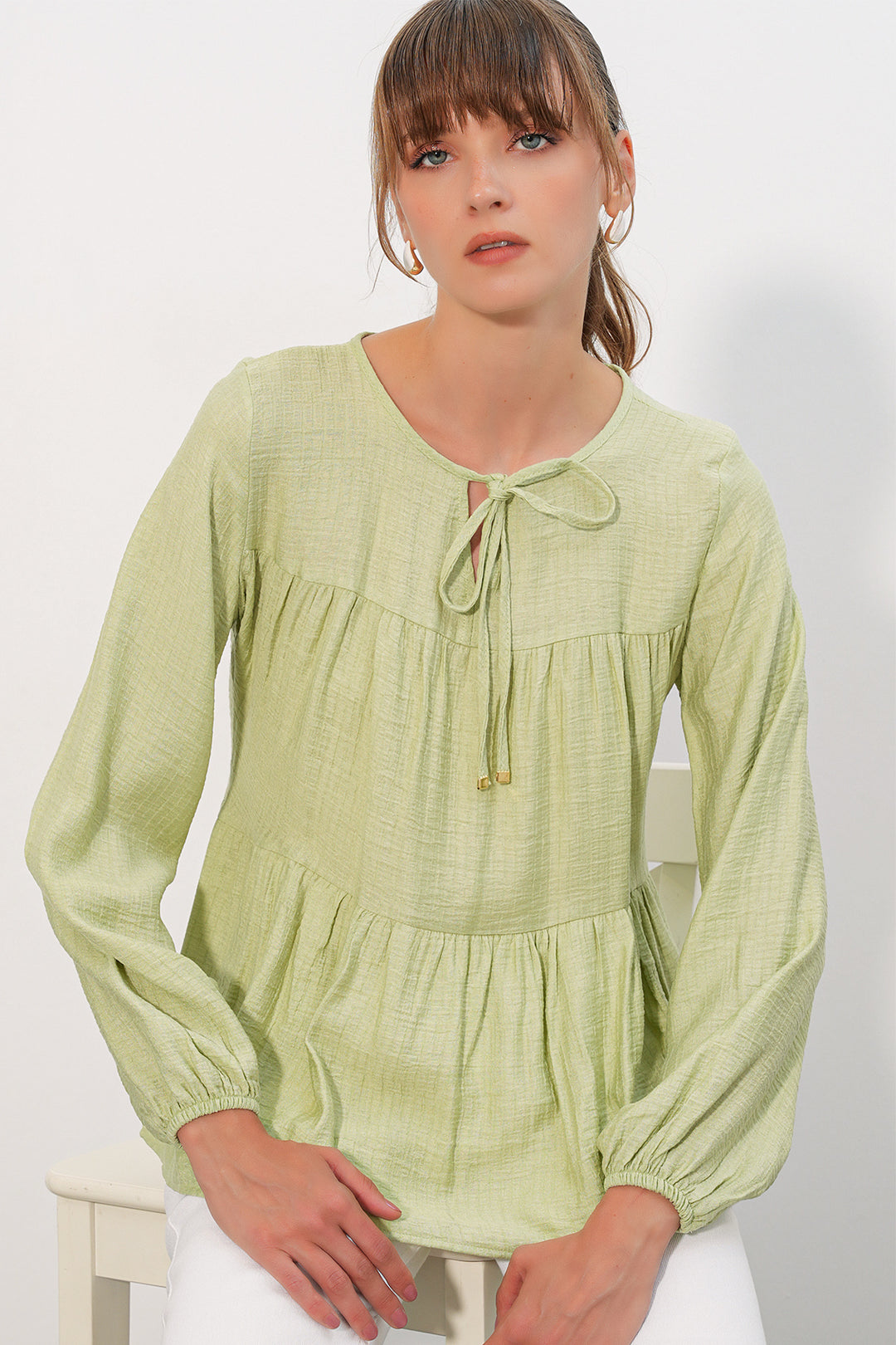 Bigdart Blouse Femme à Manches Longues Texturée 998 - Vert
