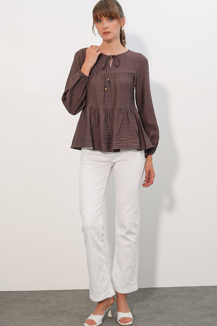 Bigdart Blouse à manches longues texturée femme 998 - Marron