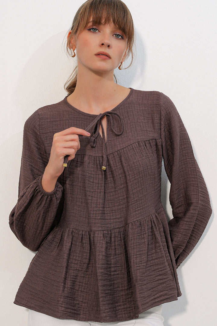 Bigdart Blouse à manches longues texturée femme 998 - Marron