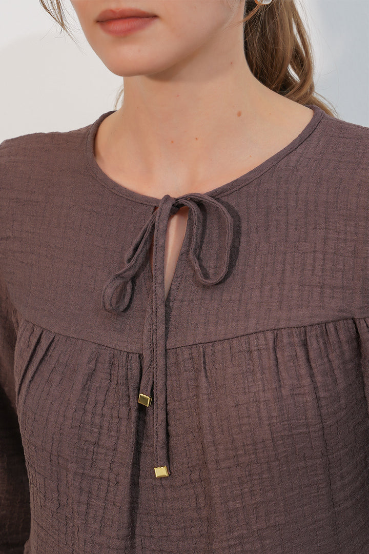 Bigdart Blouse à manches longues texturée femme 998 - Marron