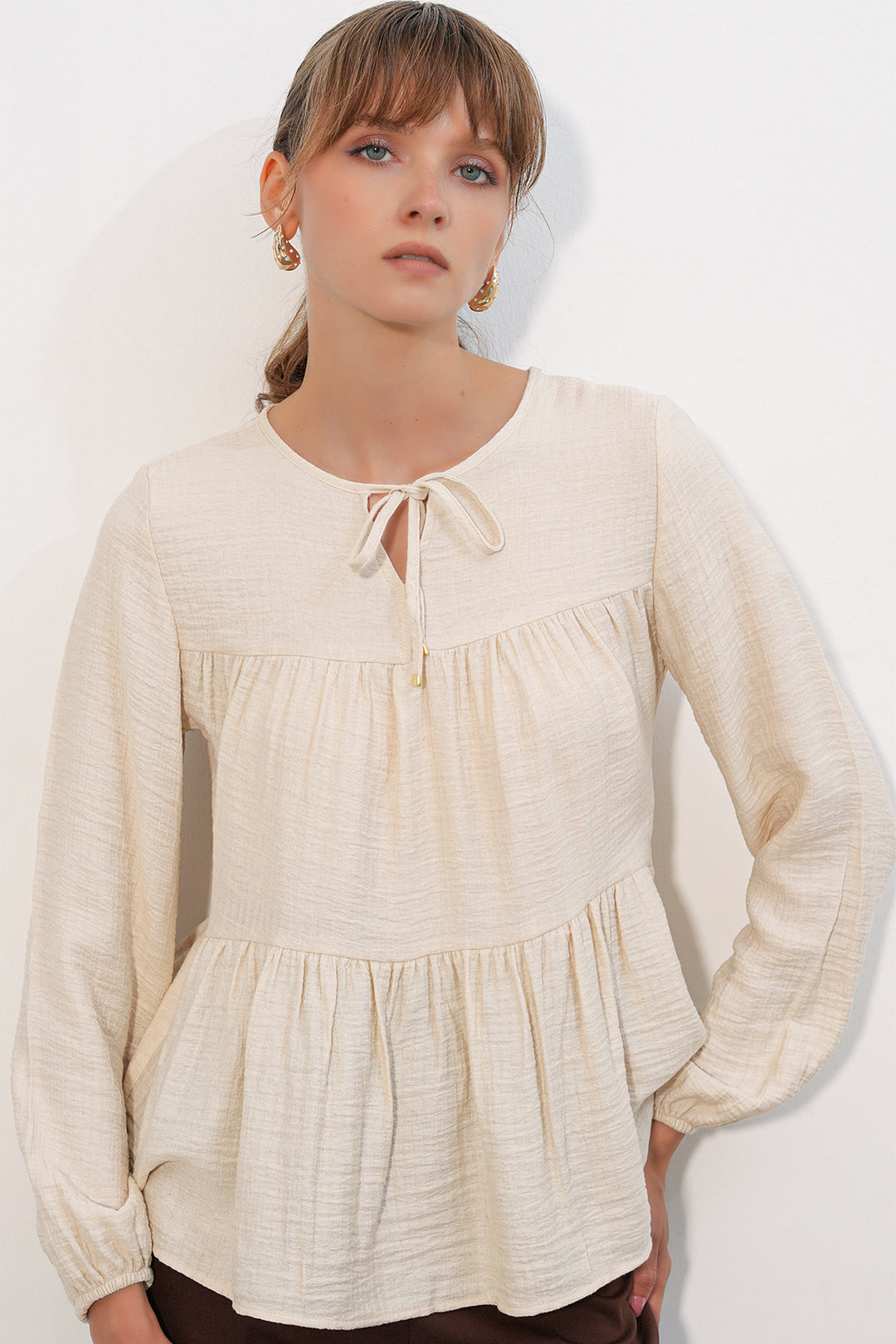 Bigdart Blouse Femme à Manches Longues Texturée 998 - Crème