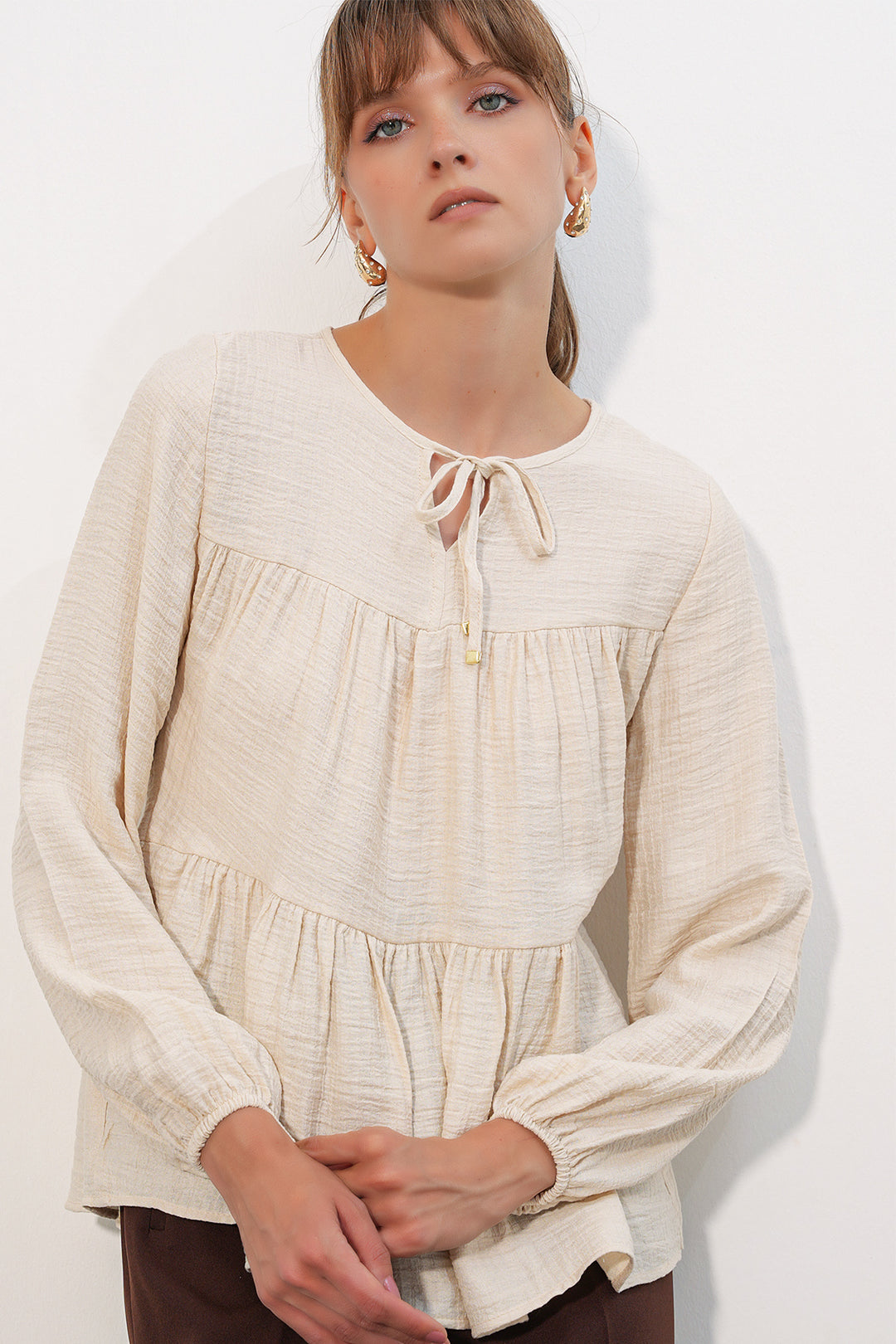 Bigdart Blouse Femme à Manches Longues Texturée 998 - Crème
