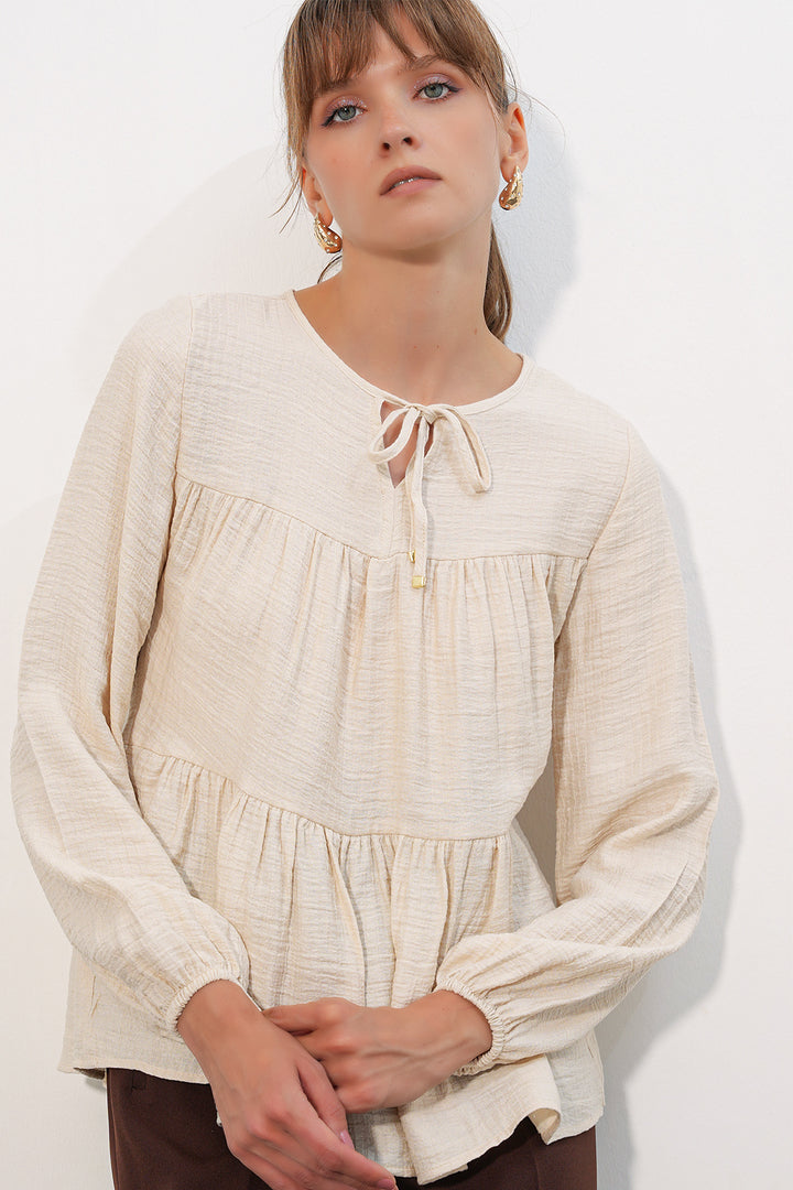 Bigdart Blouse Femme à Manches Longues Texturée 998 - Crème