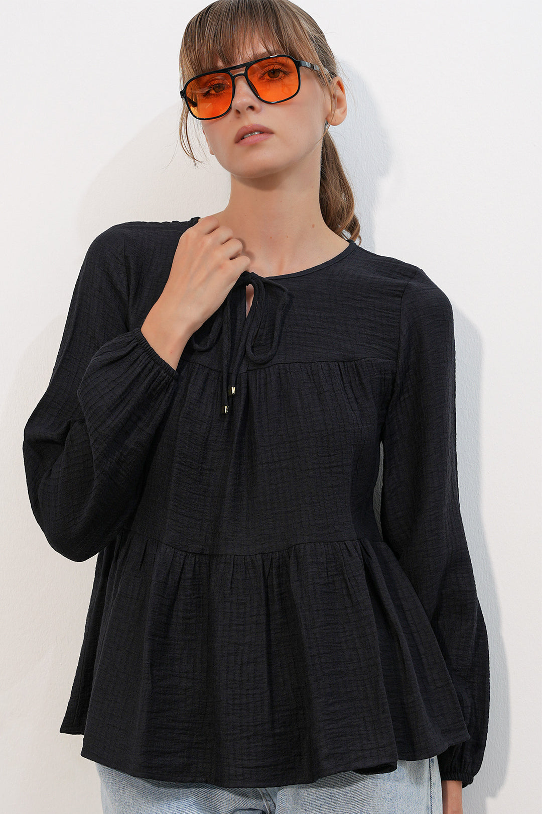 Bigdart Blouse à manches longues texturée femme 998 - Noir