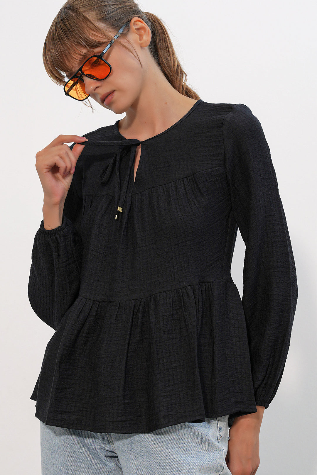 Bigdart Blouse à manches longues texturée femme 998 - Noir