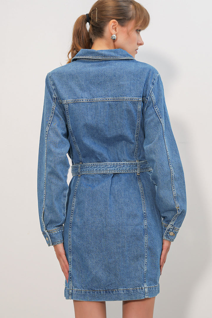 Bigdart Robe en jean à manches longues pour femme 0614 - Bleu foncé