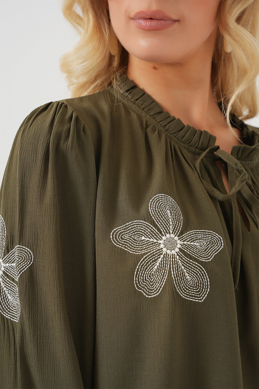 Bigdart Blouse en tricot à manches longues brodée pour femme 951 - Kaki