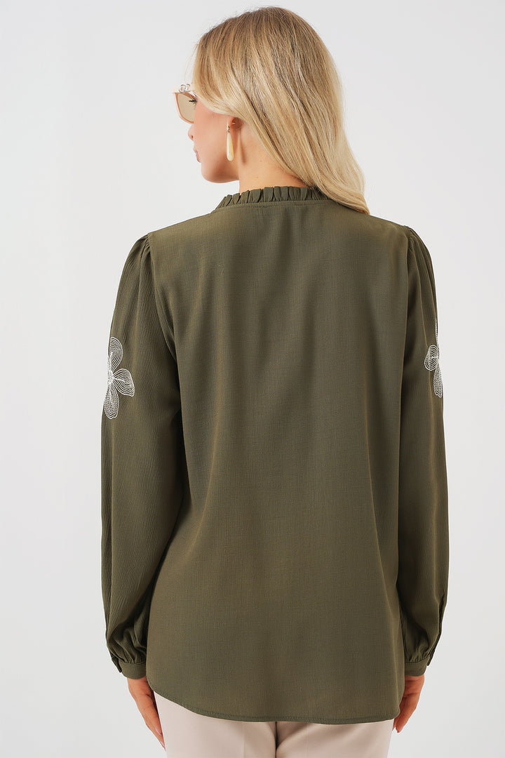 Bigdart Blouse en tricot à manches longues brodée pour femme 951 - Kaki