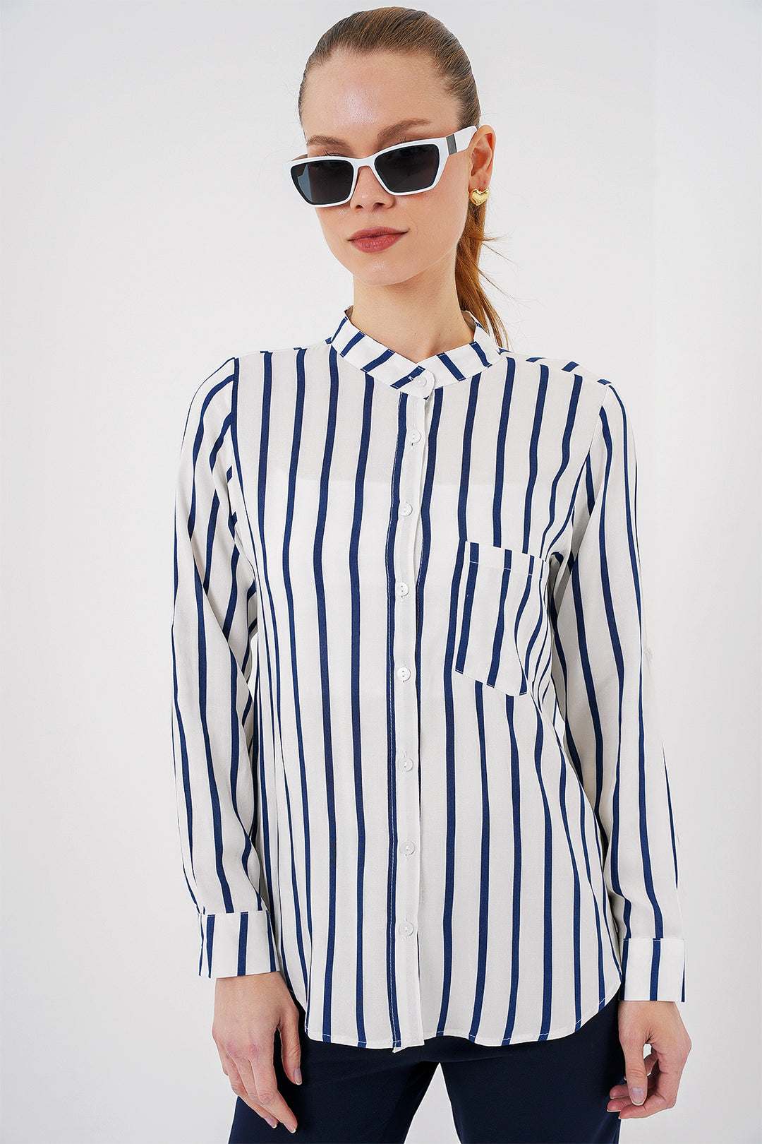 Bigdart Chemise rayée à manches longues pour femmes 20283 - Bleu marine