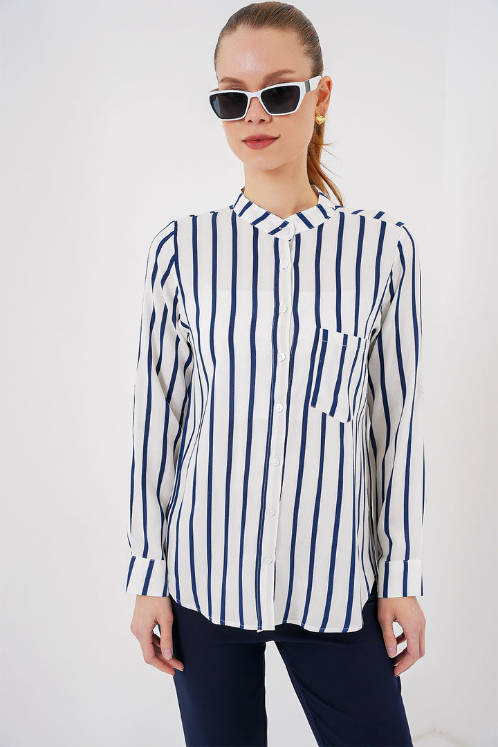 Bigdart Chemise rayée à manches longues pour femmes 20283 - Bleu marine