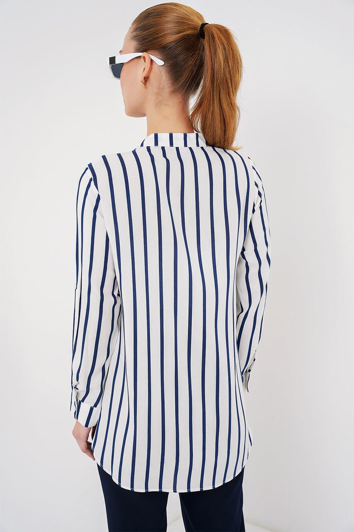 Bigdart Chemise rayée à manches longues pour femmes 20283 - Bleu marine