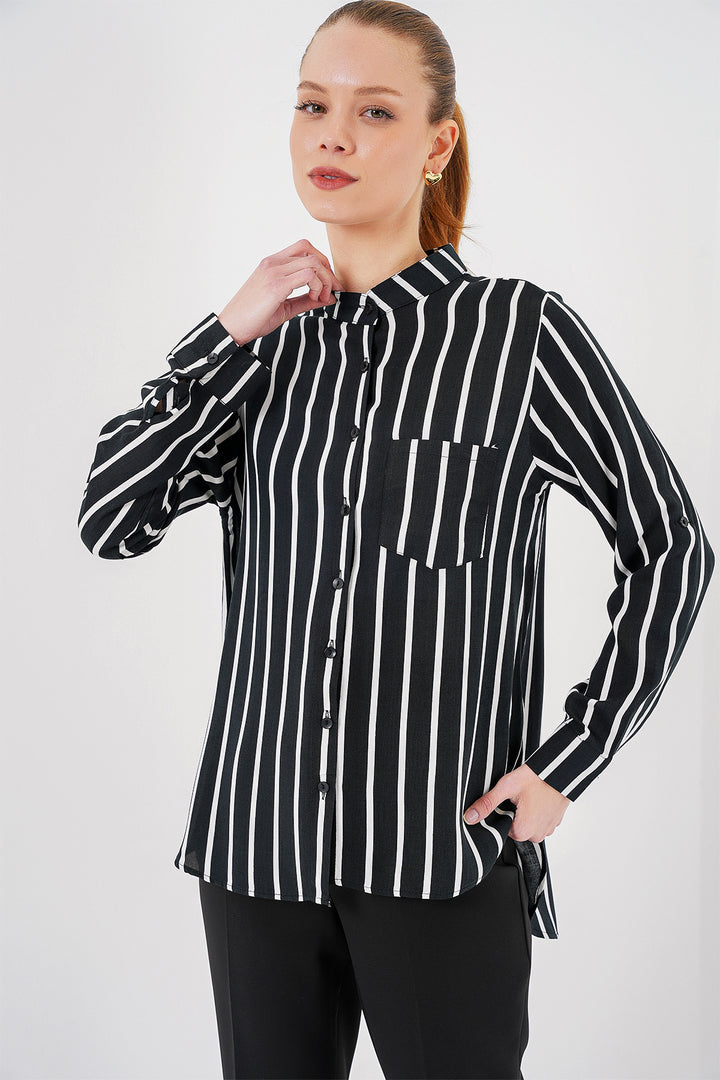Bigdart Chemise rayée à manches longues pour femmes 20283 - Noir