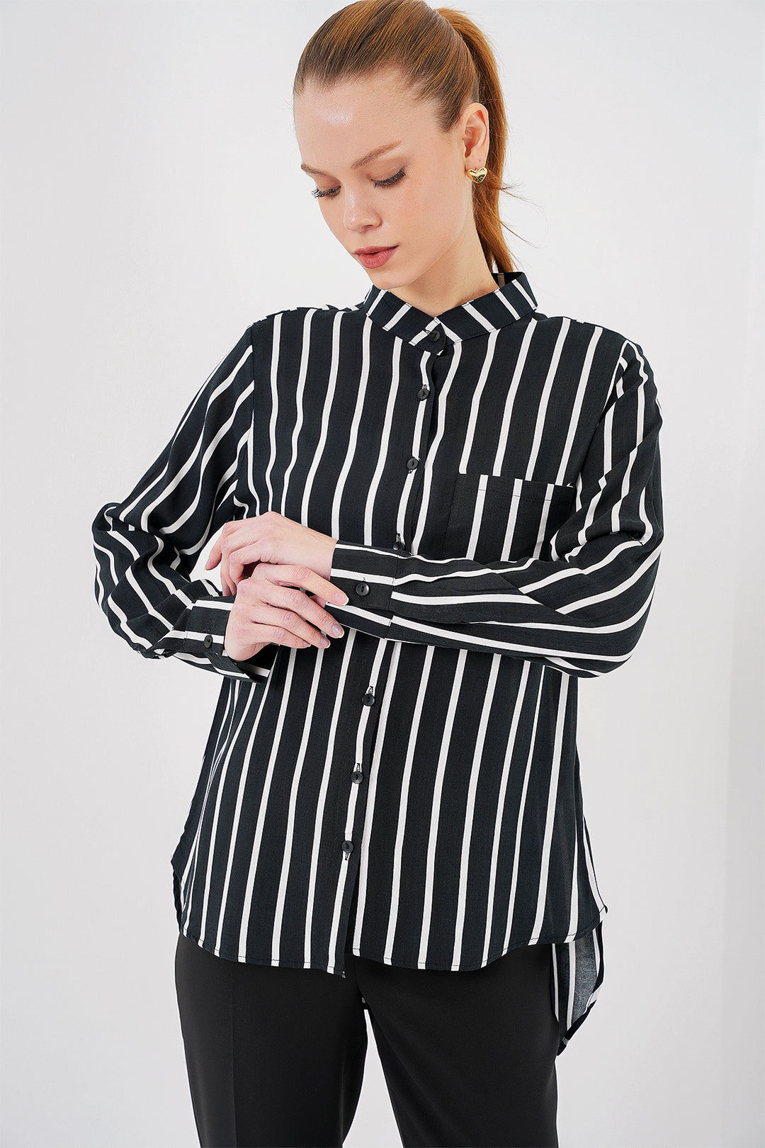 Bigdart Chemise rayée à manches longues pour femmes 20283 - Noir