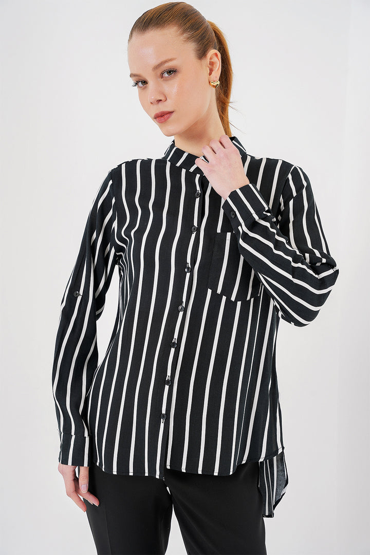 Bigdart Chemise rayée à manches longues pour femmes 20283 - Noir