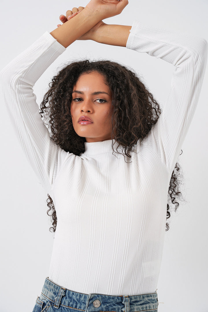 Bigdart Body à Manches Longues Côtelé Femme 976 - Blanc