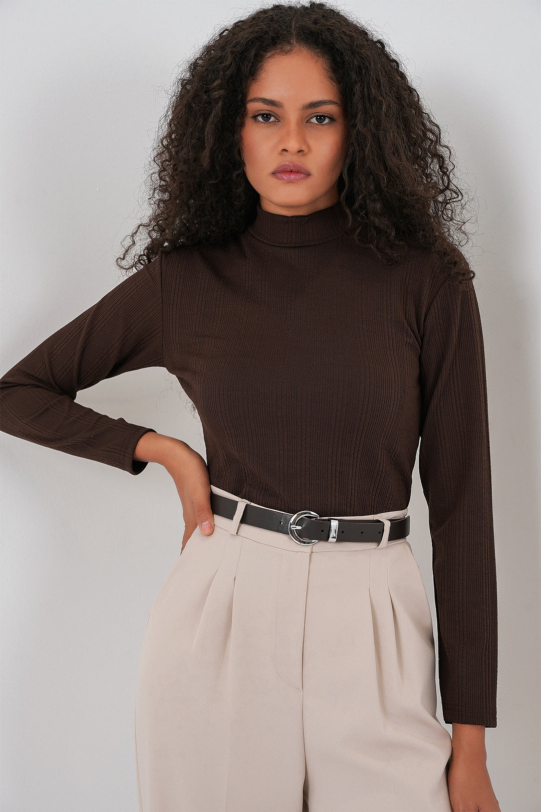 Bigdart Body à Manches Longues Côtelé Femme 976 - Marron