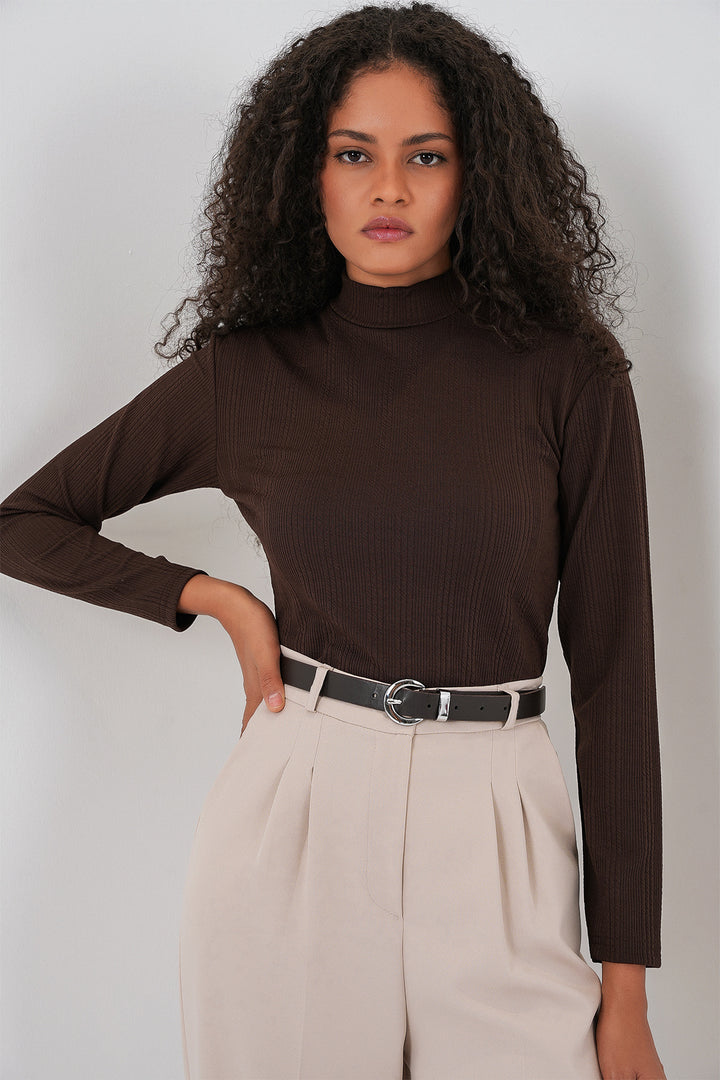 Bigdart Body à Manches Longues Côtelé Femme 976 - Marron