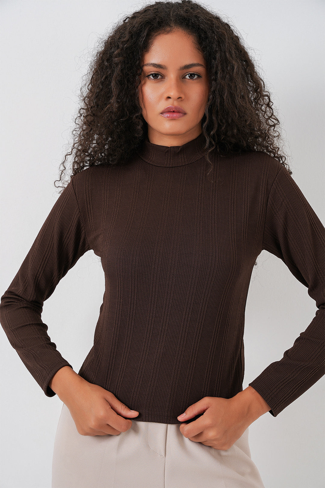 Bigdart Body à Manches Longues Côtelé Femme 976 - Marron