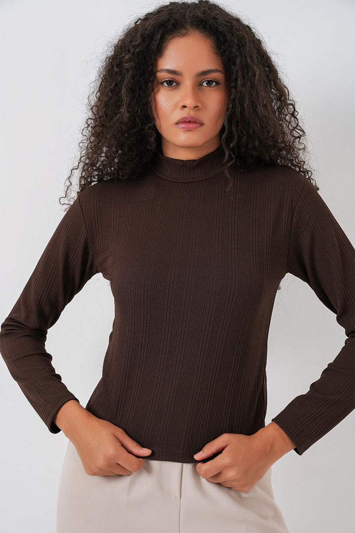 Bigdart Body à Manches Longues Côtelé Femme 976 - Marron