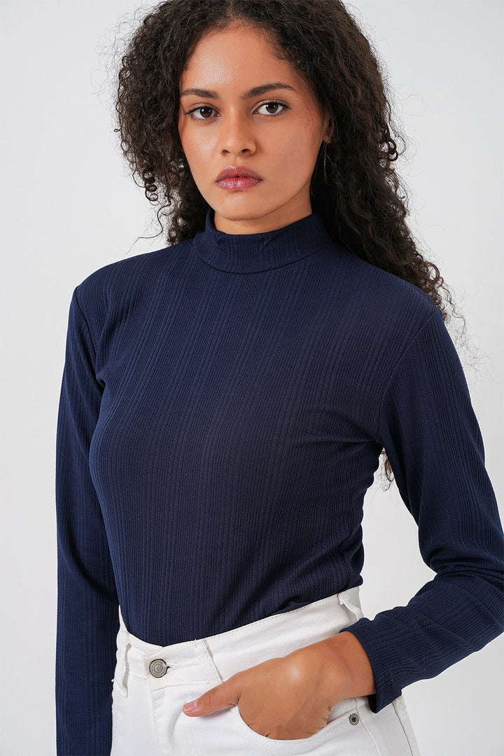 Bigdart Body à Manches Longues Côtelé Femme 976 - Bleu marine