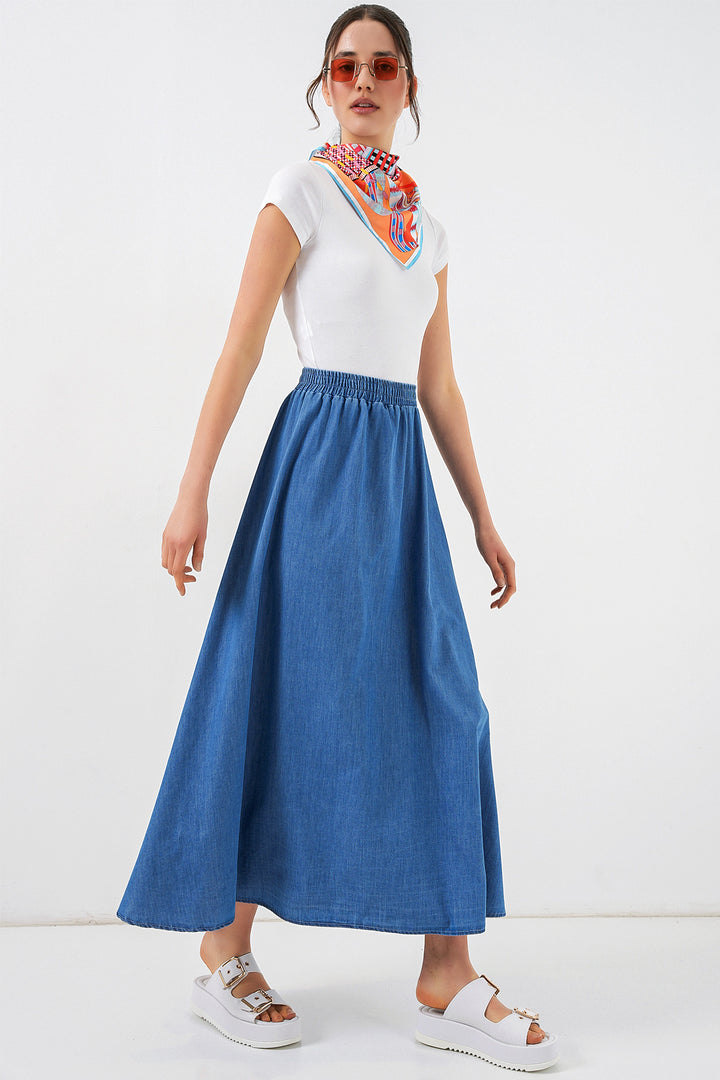 Bigdart Jupe en jean longue femme 8062 - Bleu marine