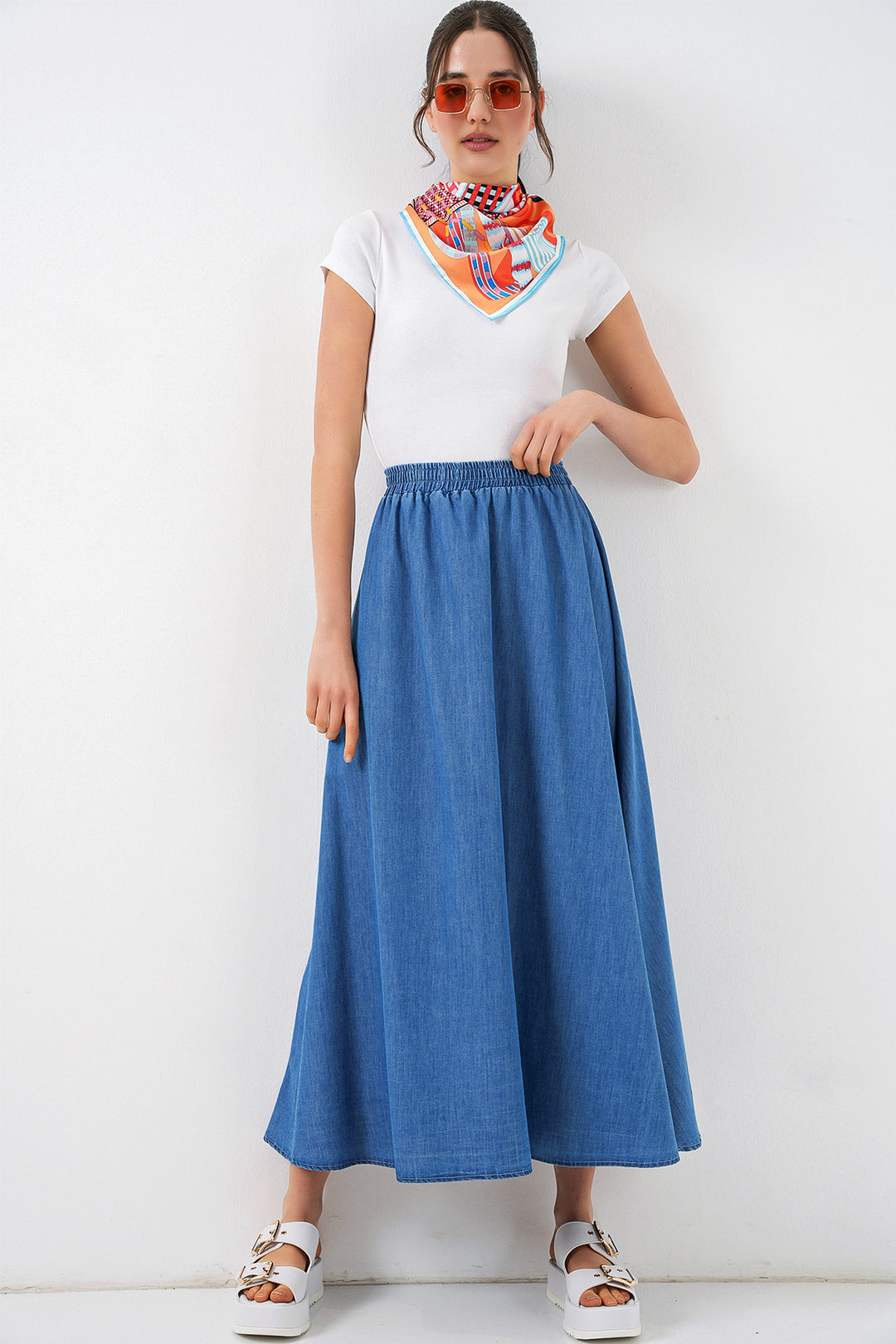 Bigdart Jupe en jean longue femme 8062 - Bleu marine