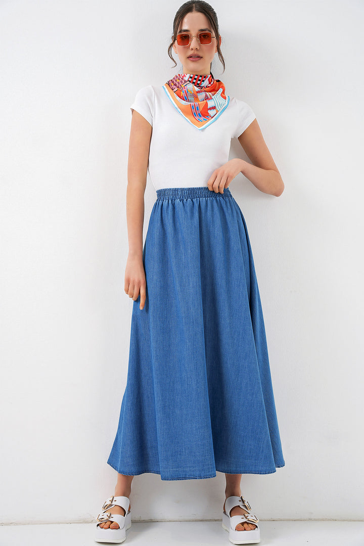 Bigdart Jupe en jean longue femme 8062 - Bleu marine
