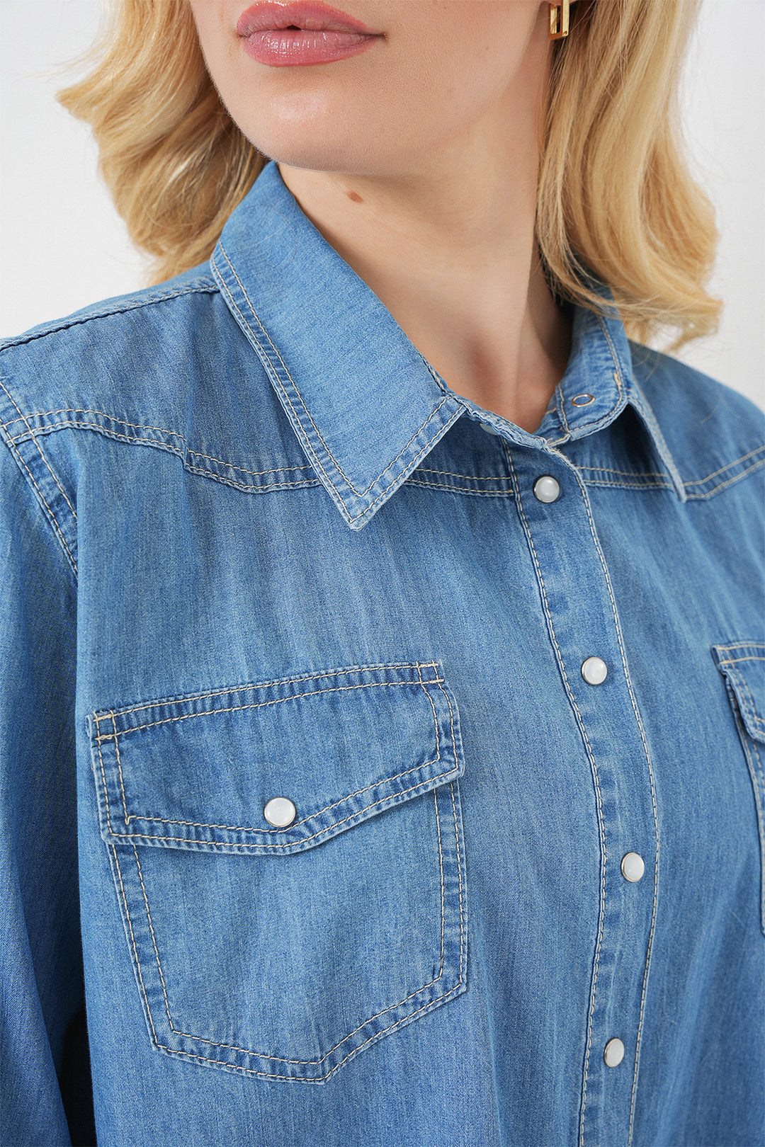 Bigdart Chemisier en denim long pour femme 20318 - Bleu
