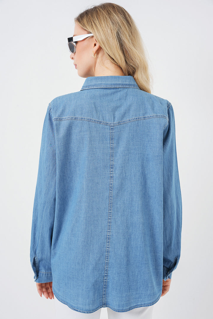 Bigdart Chemisier en denim long pour femme 20318 - Bleu