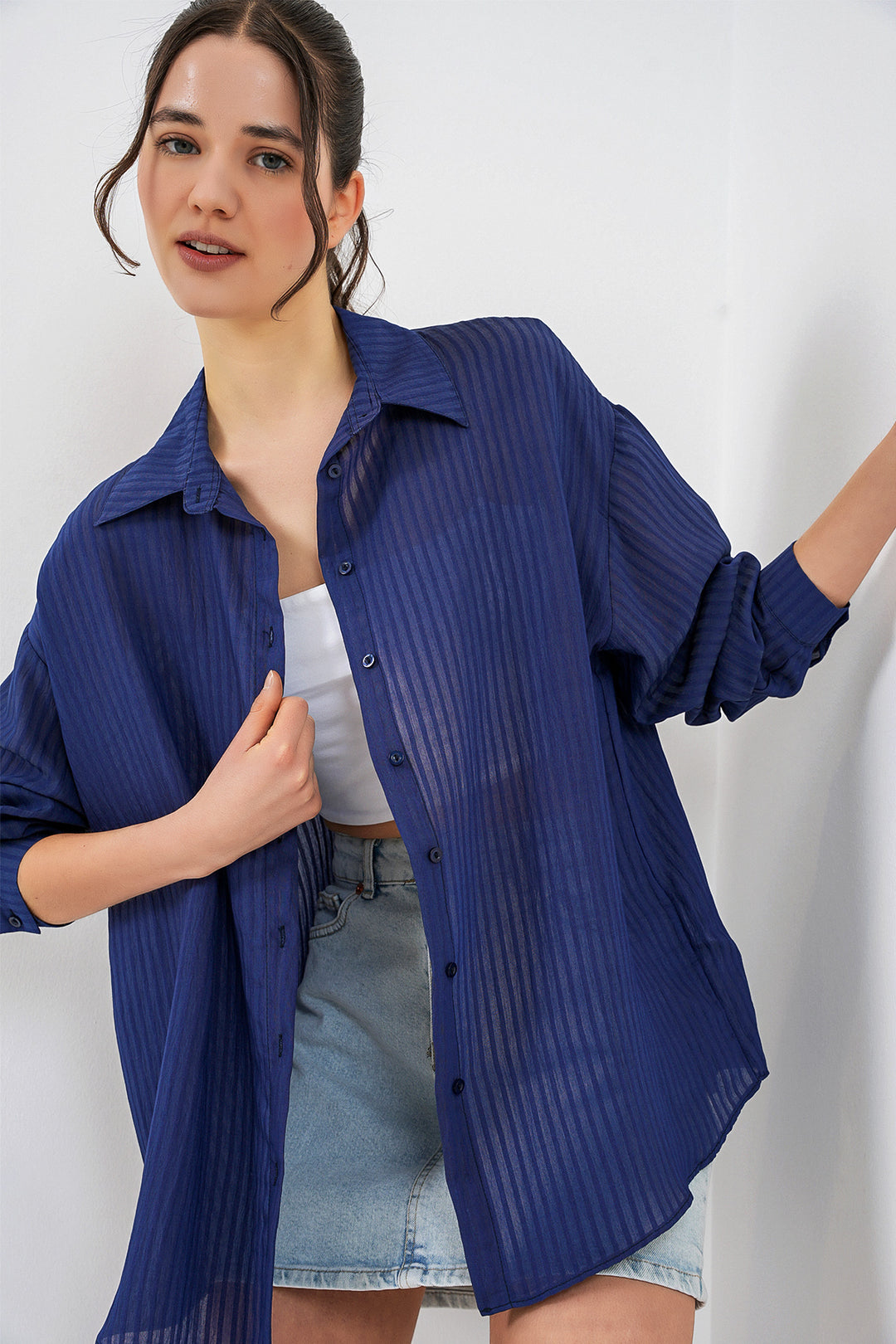 Bigdart Chemise Longue Oversize Femme 20320 - Bleu marine