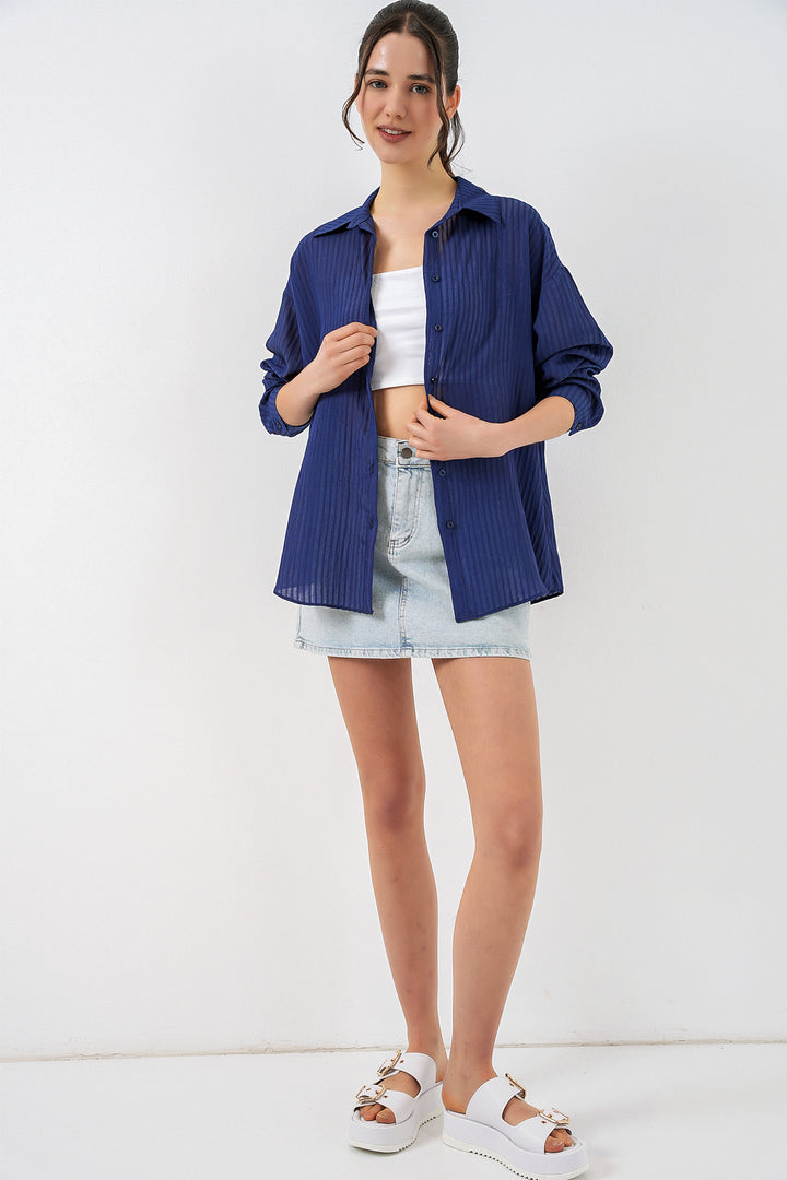 Bigdart Chemise Longue Oversize Femme 20320 - Bleu marine