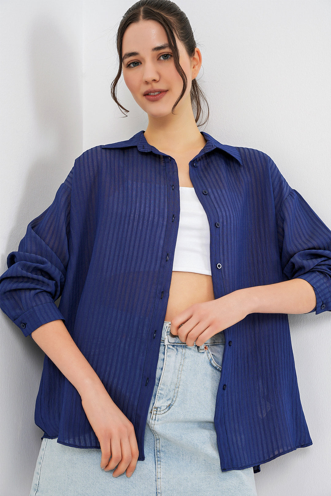 Bigdart Chemise longue oversize femme 20320 - Bleu marine