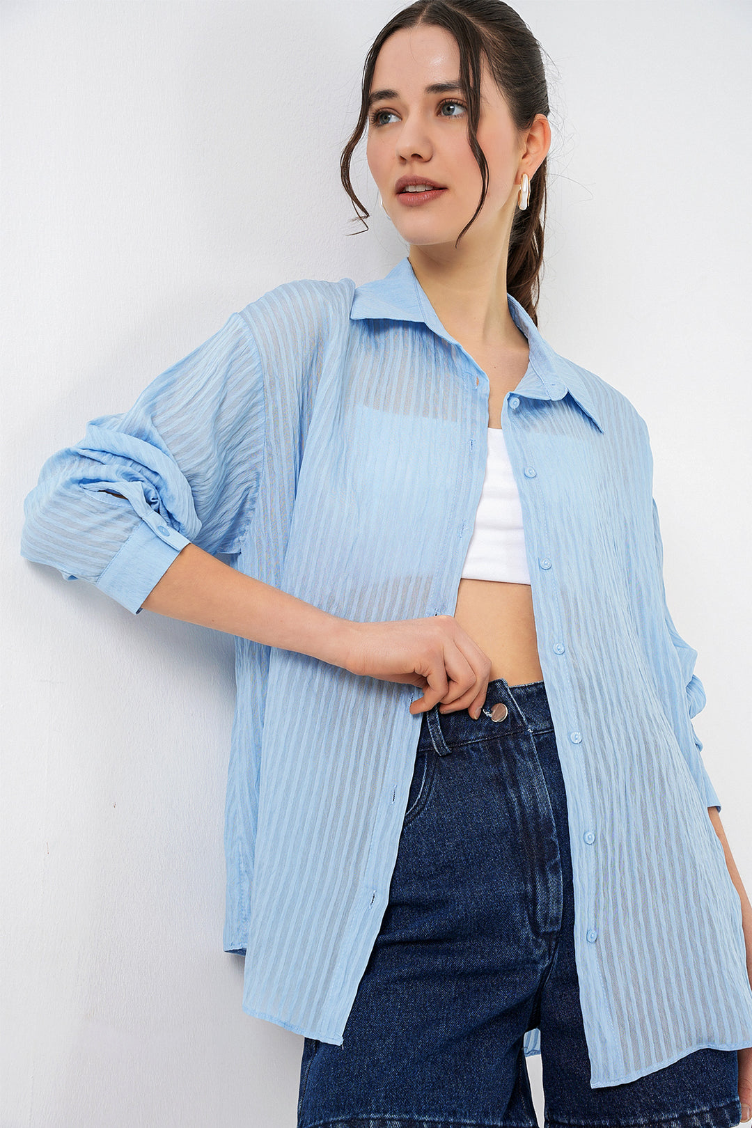 Bigdart Chemise longue oversize femme 20320 - Bleu